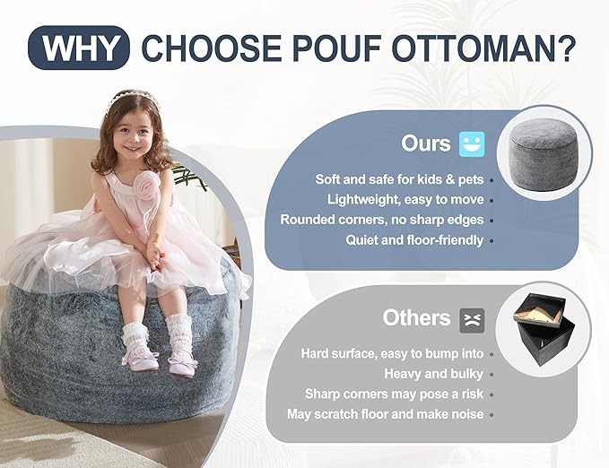 Round Pouf Ottoman Foot Rest Plush Ottoman Footstools for The Living Room Ottomans Stuffed Full of Foam Blocks 26"x18" Large Foot Stool Dark Grey Footrests Hassocks and Ottomans Set