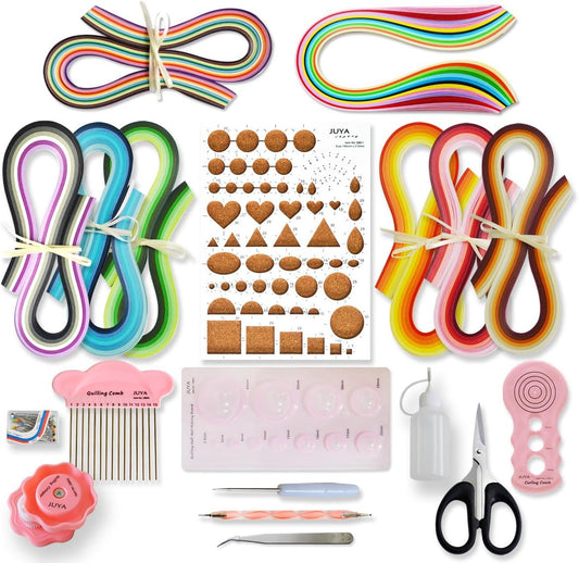JUYA Paper Quilling Kit with Pink Tools 960 Strips Board Mould Crimper Coach Comb (Paper Width 5mm)