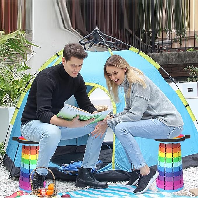 ALEVMOOM Portable Telescoping Stool with Cushion,Retractable More Sturdy Capacity 440Ib,Collapsible Adjustable Folding Stool for Camping Hiking Mountain Garden BBQ