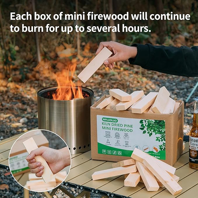 Mini Firewood with 4pcs Fire Starters&Gloves 5'' Lengths Pine Kiln Dried Fire Wood Great for Solo Stove Mesa XL, Tabletop Fire Pit,Pizza Oven Wood,Solo Stove Accessories