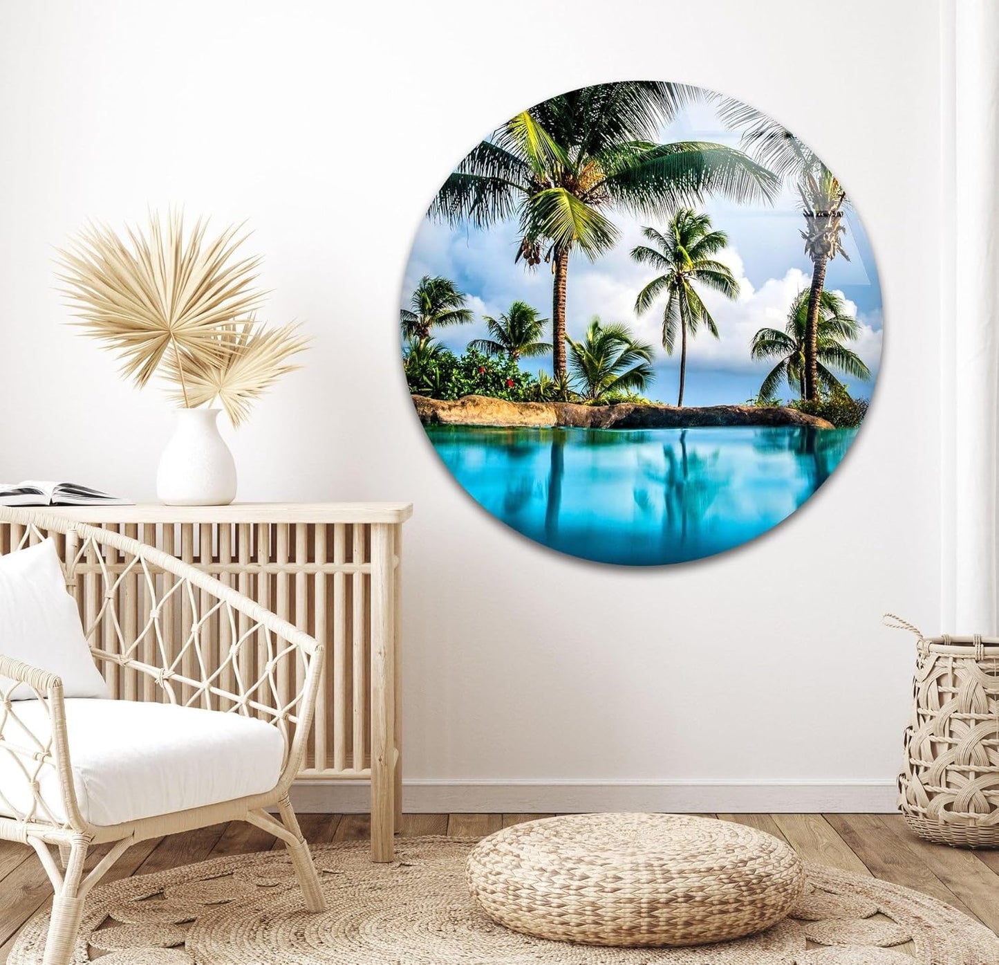 My Photostation.com 48Wx32H'' Island & Blue Sea Glass Wall ArtTempered Glass Printing Wall Decor Large Wall Art Wall Hangings