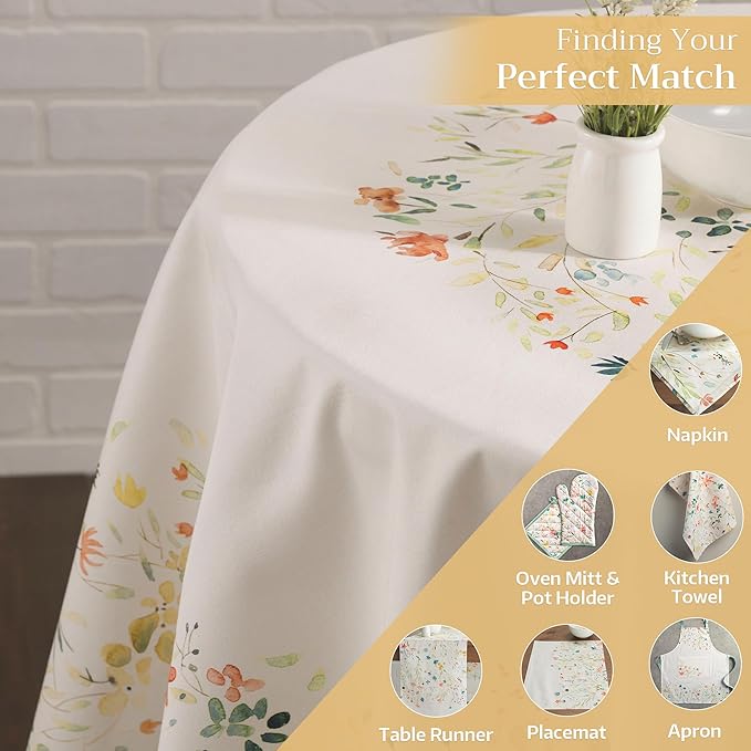 Maison d' Hermine Table Cloth Round Table 100% Cotton 63 Inches Tablecloth Reusable Decorative Everyday Use for Dining Room, Farmhouse, Home, Party, Festive & Wedding Spring Summer - Colmar