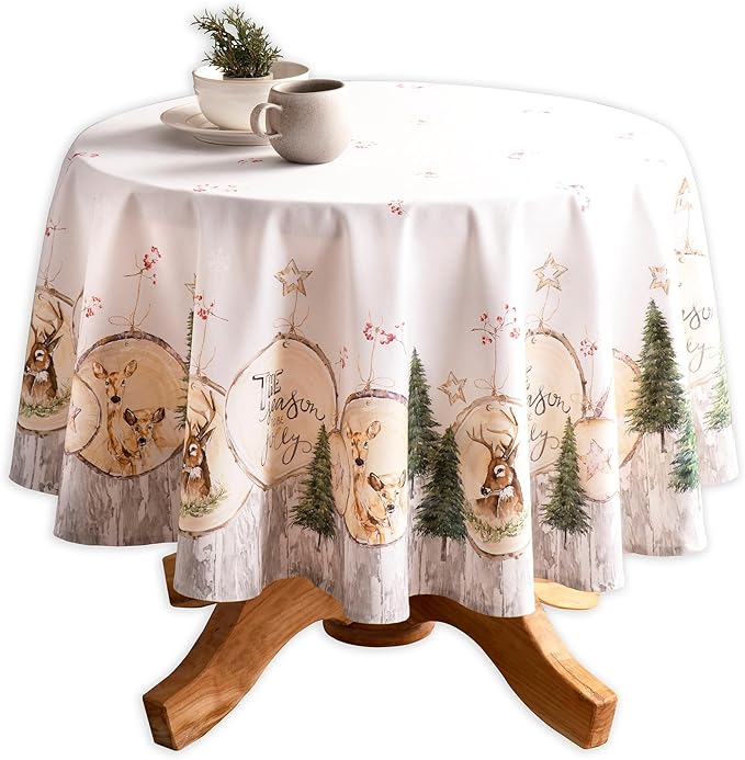 Maison d' Hermine Table Cloth Round Table 100% Cotton 69 Inches Fall Tablecloth Reusable Everyday Use for Thanksgiving Christmas Decorations Dining Farmhouse Party (Mountain Life)