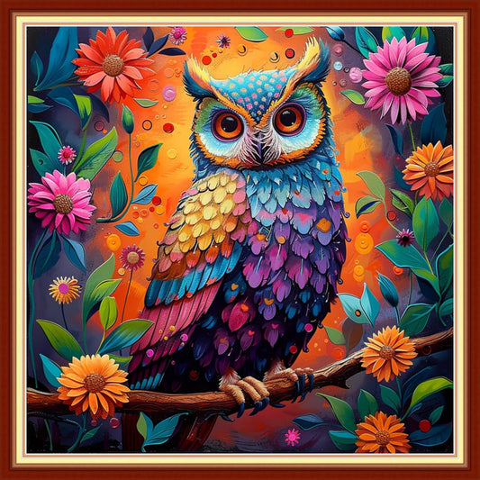 Joyhoor Cross Stitch Kits for Beginners Stamped Cross-Stitch Supplies Needlework preprint Embroidery Kits for Adults DIY Needlepoint Kits Embroidery Patterns 11CT-Flower owl 18x18 inchs