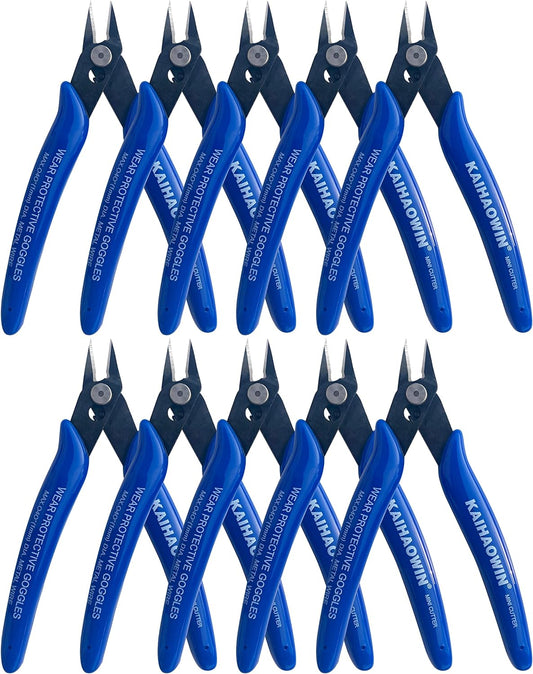 Small Wire Cutters 10 Pack- KAIHAOWIN 170 Wire Flush Cutters Wire Clippers Nippers Clean Cut Pliers Side Cutter Diagonal Cutting Pliers for Electronic Floral Heating Wire Model Sprue Soft Copper, Blue