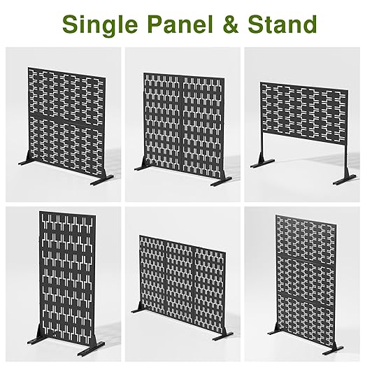 Casaphoria 72" H x 47" W Metal Outdoor Privacy Screen, Freestanding Decorative Divider for Patio, Deck, Balcony, and Garden with Stable Base, Black Brick