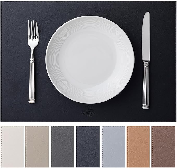 Faux Leather Placemats Set of 4 Vinyl Washable Wipeable Table Mats for Kitchen Dining Table Heat Resistant Waterproof Modern Indoor/Outdoor Placemats Non-Slip Easy Clean Place Mats (Black)