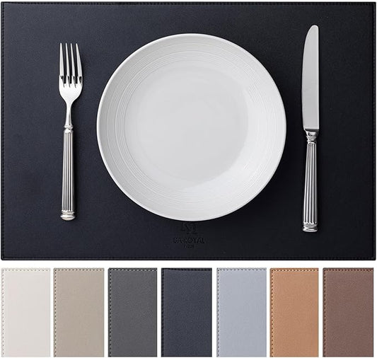 Faux Leather Placemats Set of 4 Vinyl Washable Wipeable Table Mats for Kitchen Dining Table Heat Resistant Waterproof Modern Indoor/Outdoor Placemats Non-Slip Easy Clean Place Mats (Black)