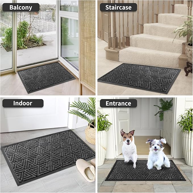 Yimobra Outdoor Mats for Front Door 29.5x17, Stops Mud & Dirt at Entrance, Fits Garage & Patio, All-Weather Waterproof Non Slip Outdoor Indoor Welcome Mat, Mix Grey