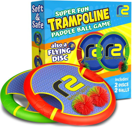 Fun Bouncy Paddle & Stringy Ball Toss & Catch Game - Easy to Use for Kids All Ages - Soft Foam Design for Safe Play Indoors or Outdoors - Also Works as Flying Disc - Great Gift Idea for Boys & Girls