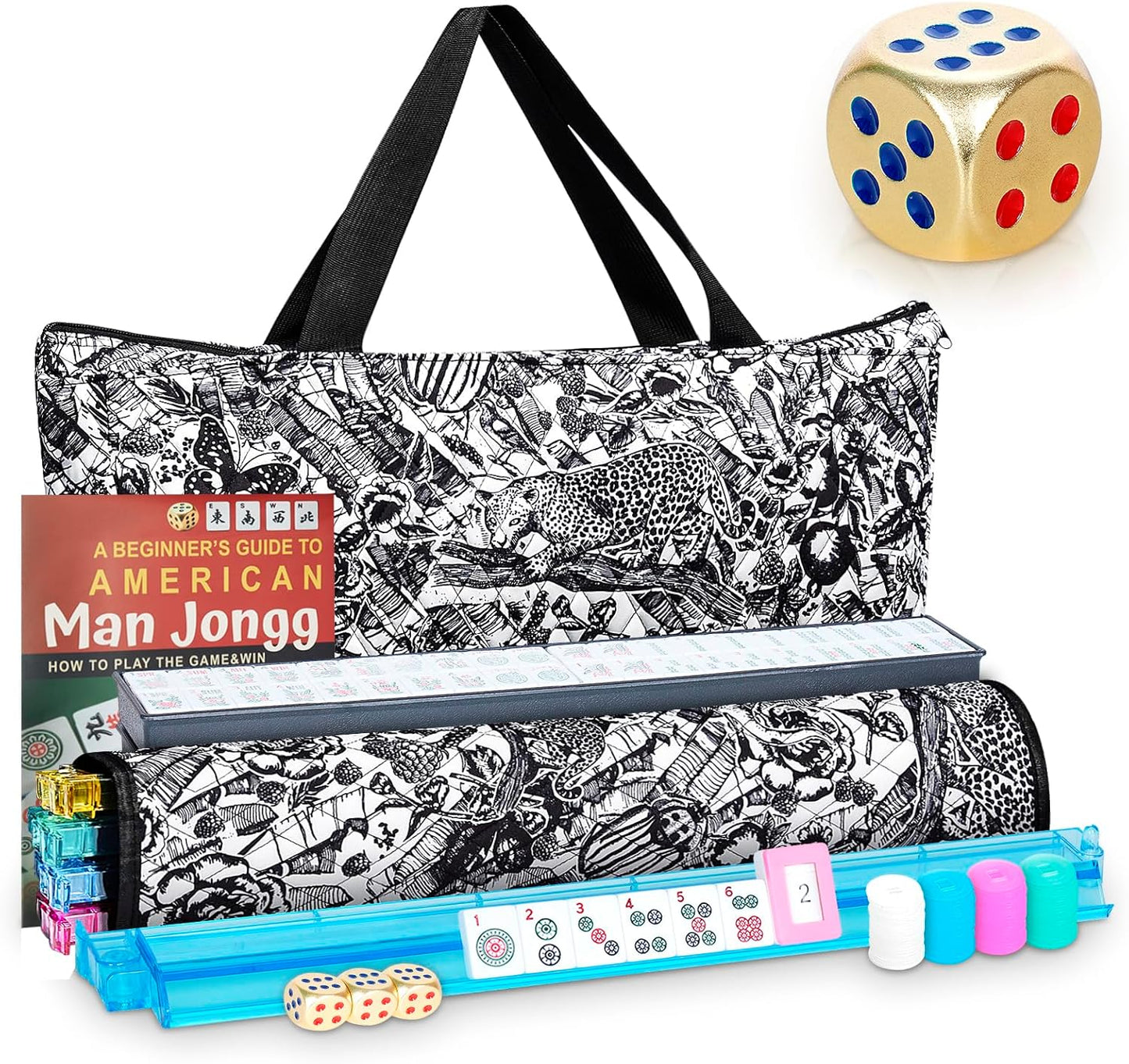 NEW American Mahjong Game Set,166 Premium White Tiles with Portable Metal Dices，4 All-in-One Racks with Pushers, Mah-Jong Games Sets, Ma Jong Tile Game FASHION