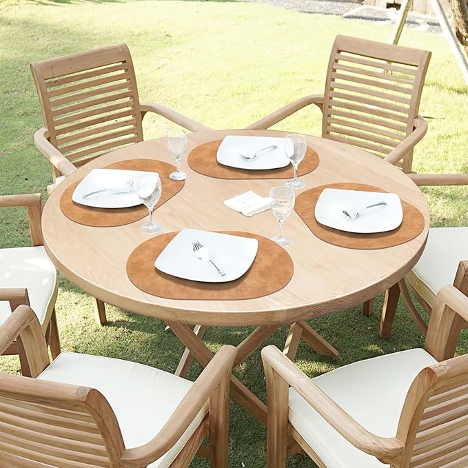 ADRIMER Placemats, Heat Resistant Oval Placemats Set of 12 Washable 12 x 17 Inch, Waterproof Table Mats, Wipeable Pu Place Mats for Kitchen, Dining Room, Light Brown
