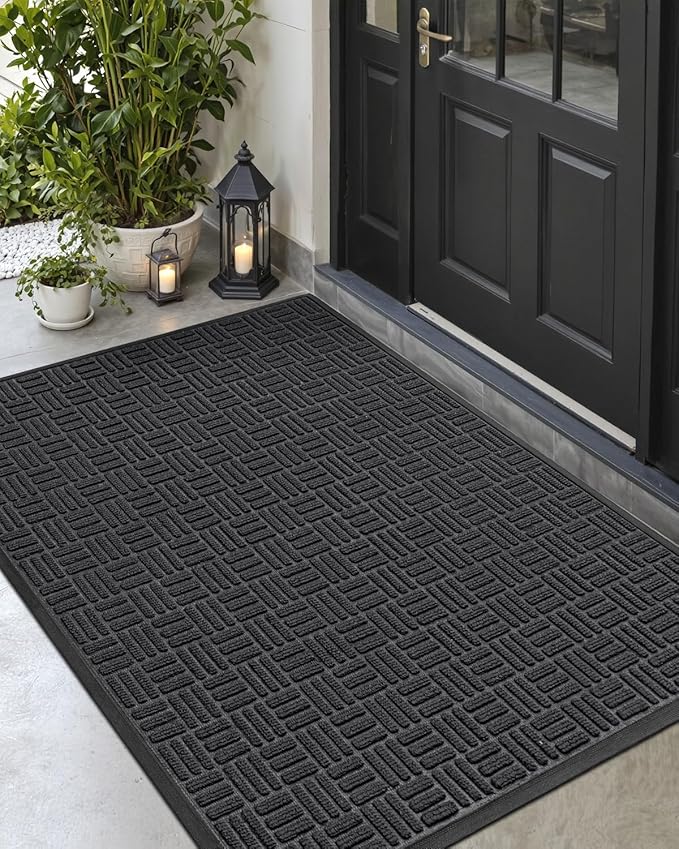 DEXI Front Door Mat Outside Entrance, 2x4 ft Rubber Entry Doormat Heavy Duty, Welcome Mats Non Slip for Inside House Floor Entryway Double Doors Exterior Patio, Maze Black