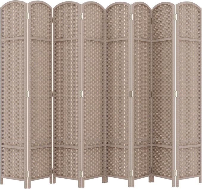 Room Divider 8 Panel Screen 5.6 Ft Tall Partition Room Dividers Beige Privacy Screens Folding Room Separation Free Standing Waterproof Wood Frame Wall Divider