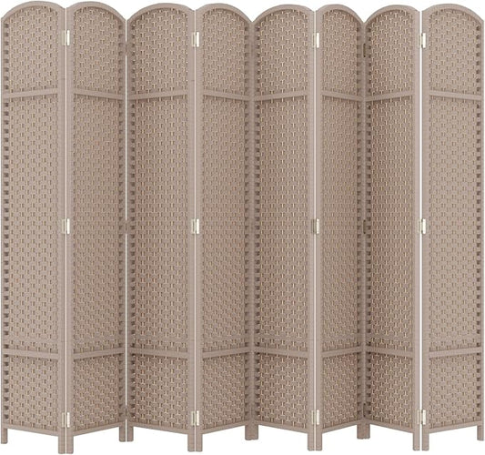 Room Divider 8 Panel Screen 5.6 Ft Tall Partition Room Dividers Beige Privacy Screens Folding Room Separation Free Standing Waterproof Wood Frame Wall Divider