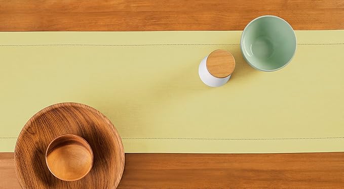 Solino Home Cotton Linen Yellow Table Runner 120 Inches Long - Hemstitch 14 x 120 Inch Table Runner for Spring, Easter