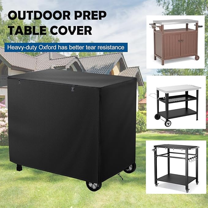 Outdoor Dining Cart Cover,Outdoor Prep Table Cover with Split Zipper,40"x24"x32" Waterproof,for Royal Gourmet Double-Shelf Dining Cart Table