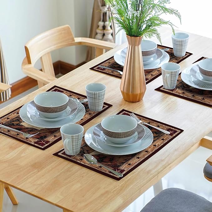 Giwawa Texas Stars Placemats Set of 4, Rustic Western Style Brown Wood Linen Table Mat 12x18 Inch, Vintage Cabin Primitive Decorative Washable Place Mats for Kitchen Dining Desktop Tabletop