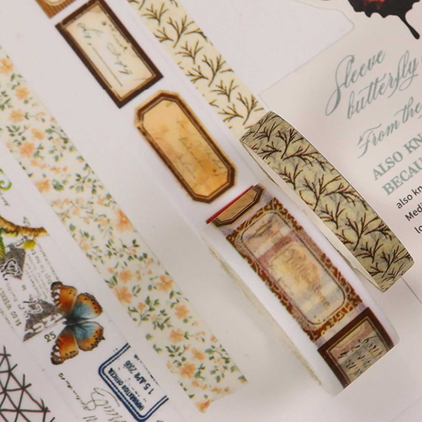 Vintage Washi Tape Set - 24 Rolls Arts Adhesive Tapes Assorted Retro Decorative Masking Tape Sets for Craft, Kids, Scrapbook, DIY, Gift Wrapping (4-Nature Journal)