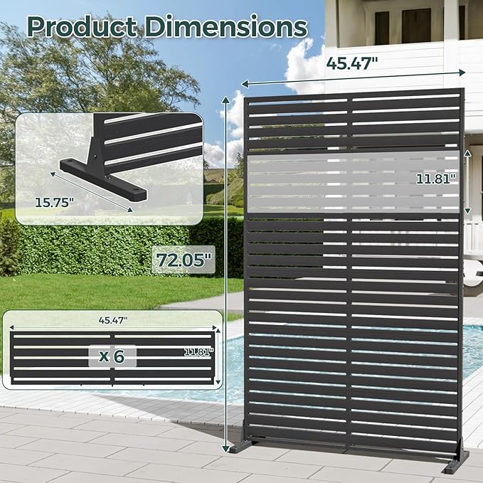 Privacy Fence Screen Outdoor Freestanding Privacy Panel, 72" H×47" W HDPE Decorative Panels with Stand, Room/Garden Divider, Outdoor Privacy Screen for Patio,Deck, Balcony, Pool