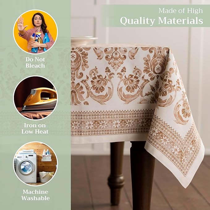 Maison d' Hermine Table Cloth Rectangle Table 100% Cotton 60 x 108 Inches Fall Tablecloth Reusable Everyday Use for Thanksgiving Christmas Decorations Dining Farmhouse Party (Allure)