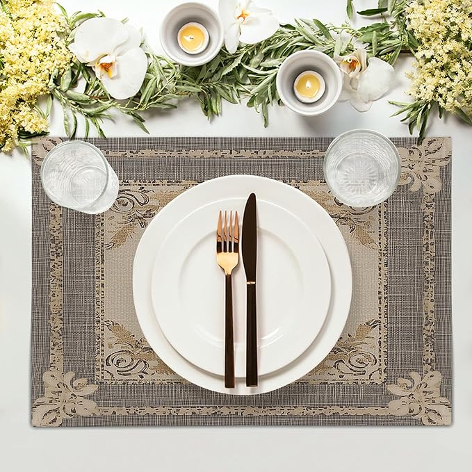Giwawa Fleur De Lis Placemats Set of 4 Vintage Mardi Gras Washable Place Mat 12"x18" Country Style Rustic Farmhouse Non Slip Double Sided Table Mats for Kitchen Dining Holiday Party Decor