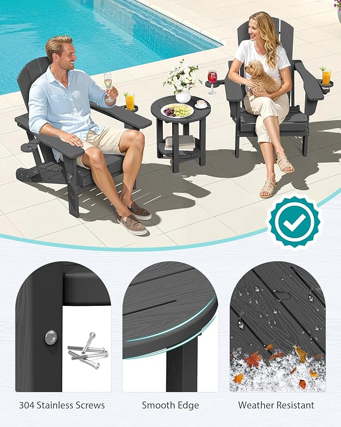 SERWALL Round Outdoor Side Table, HDPE Small Adirondack End Table,2-Tier Patio Side Table for Backyard Pool Porch Garden Lawn, Gray