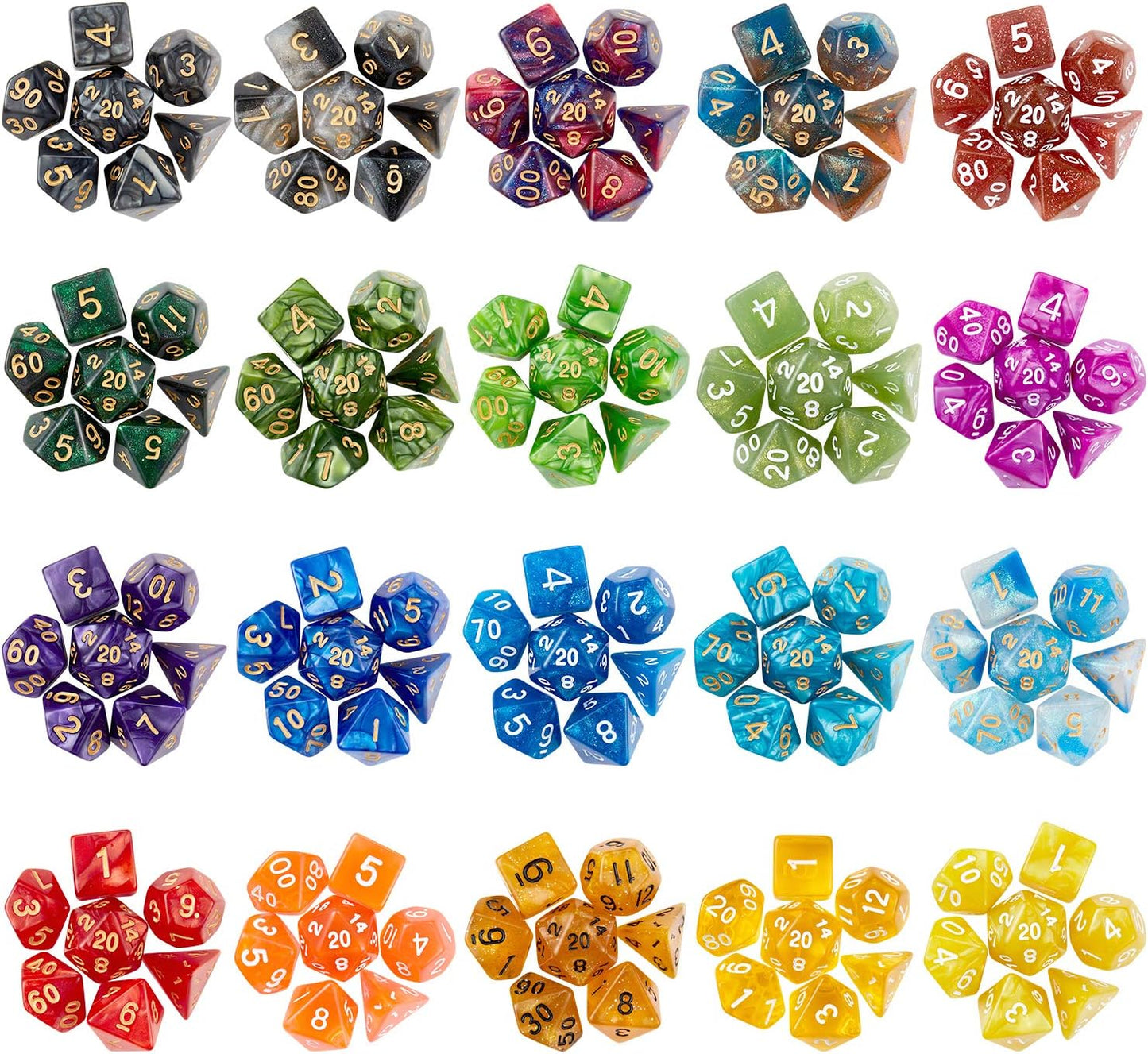 DND Dice Set (140 Pieces), Huuancy Polyhedral Dice for Dungeons and Dragons DND RPG MTG Table Games with 1 Large Flannel Bag, 20 Colors