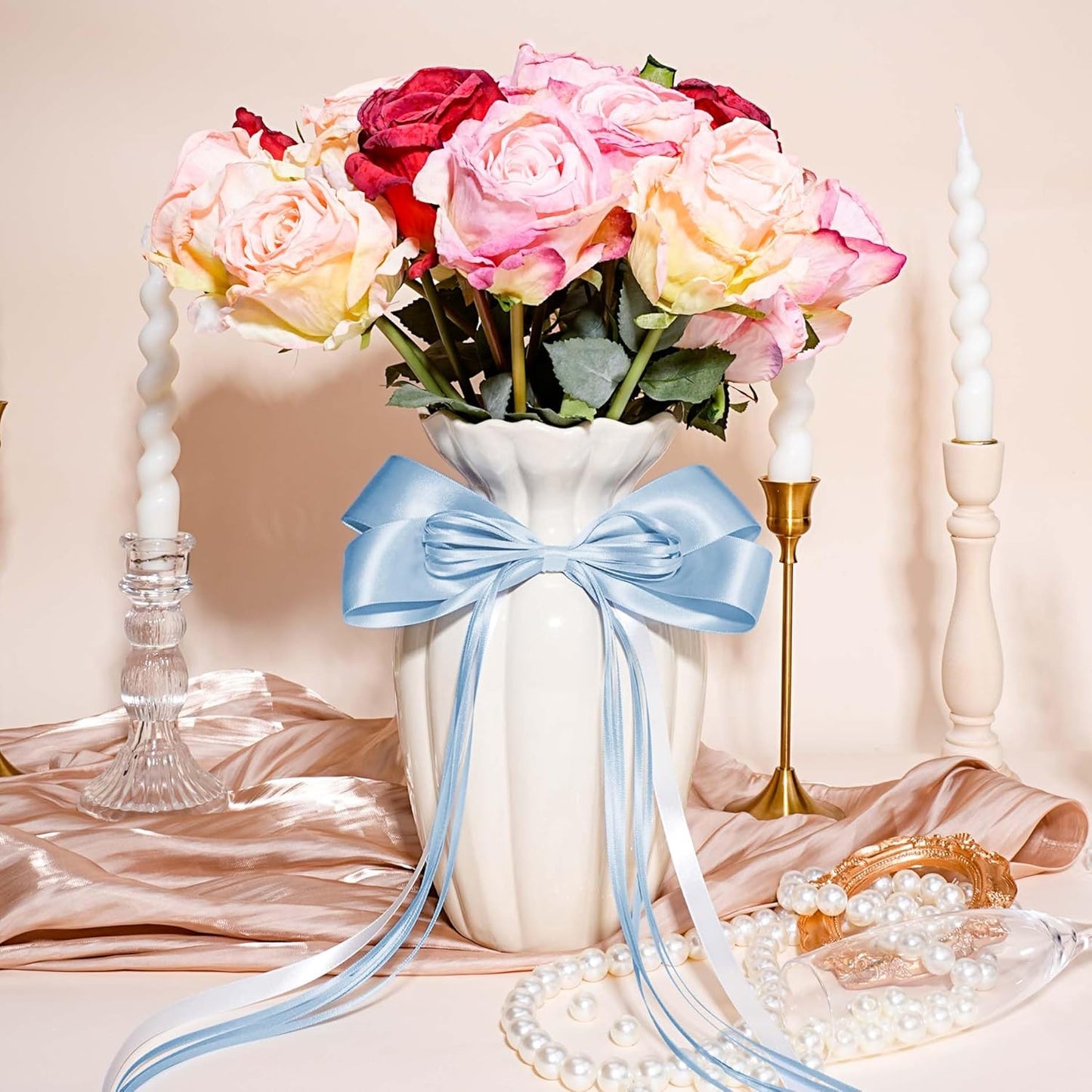 LaRibbons 1 Inch 50 Yard Double Faced Satin Ribbon,Light Blue Satin Craft Fabric Ribbon for Gift Wrapping Floral Bouquets Wedding Party Decoration