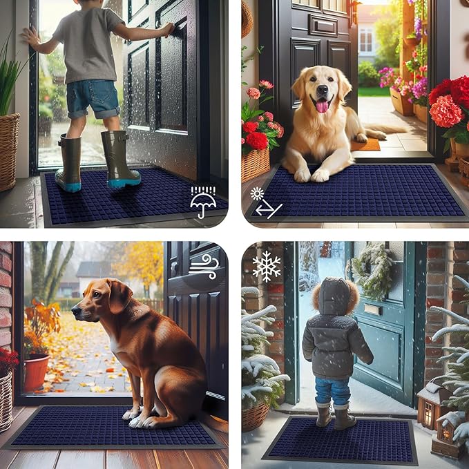 Smiry Front Door Mat Outside Entrance, Heavy Duty Natural Rubber Doormat, Non Slip, Trap Dirt and Moisture, Easy Clean, Low Profile Welcome Floor Mats for Indoor Outdoor Entry, 70x46.5 Inch, Navy Blue