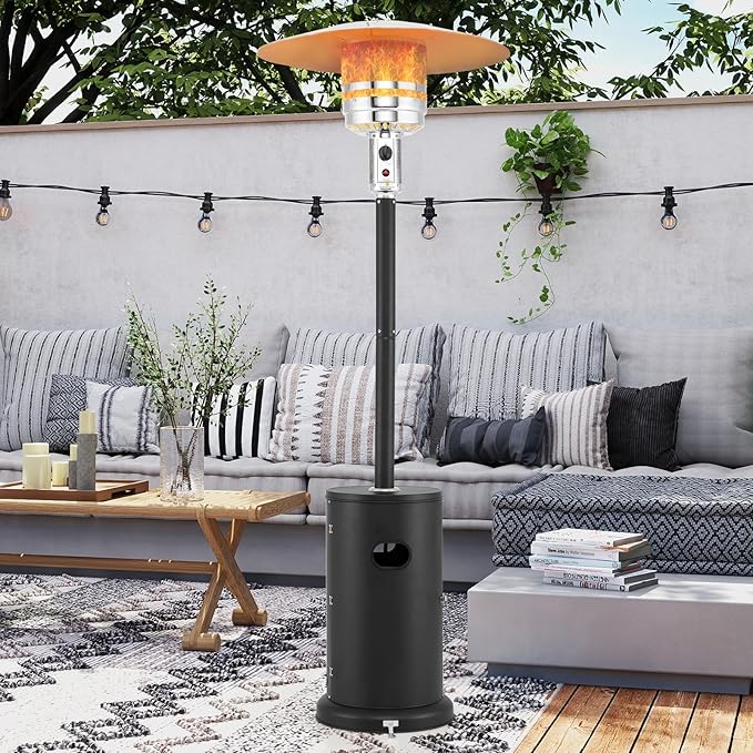 Tangkula 50,000 BTU Propane Outdoor Heater, Patio Heater with Strengthened Stainless Steel Burner, Tip-Over, Flame-Out Protection and Wheels, Outdoor Heaters for Patio (Black)