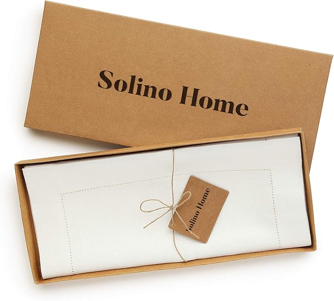Solino Home Linen Ivory Table Runner 144 Inches Long - 100% Pure Linen Extra Long Table Runner 14 x 144 Inch for Spring, Easter - Classic Hemstitch