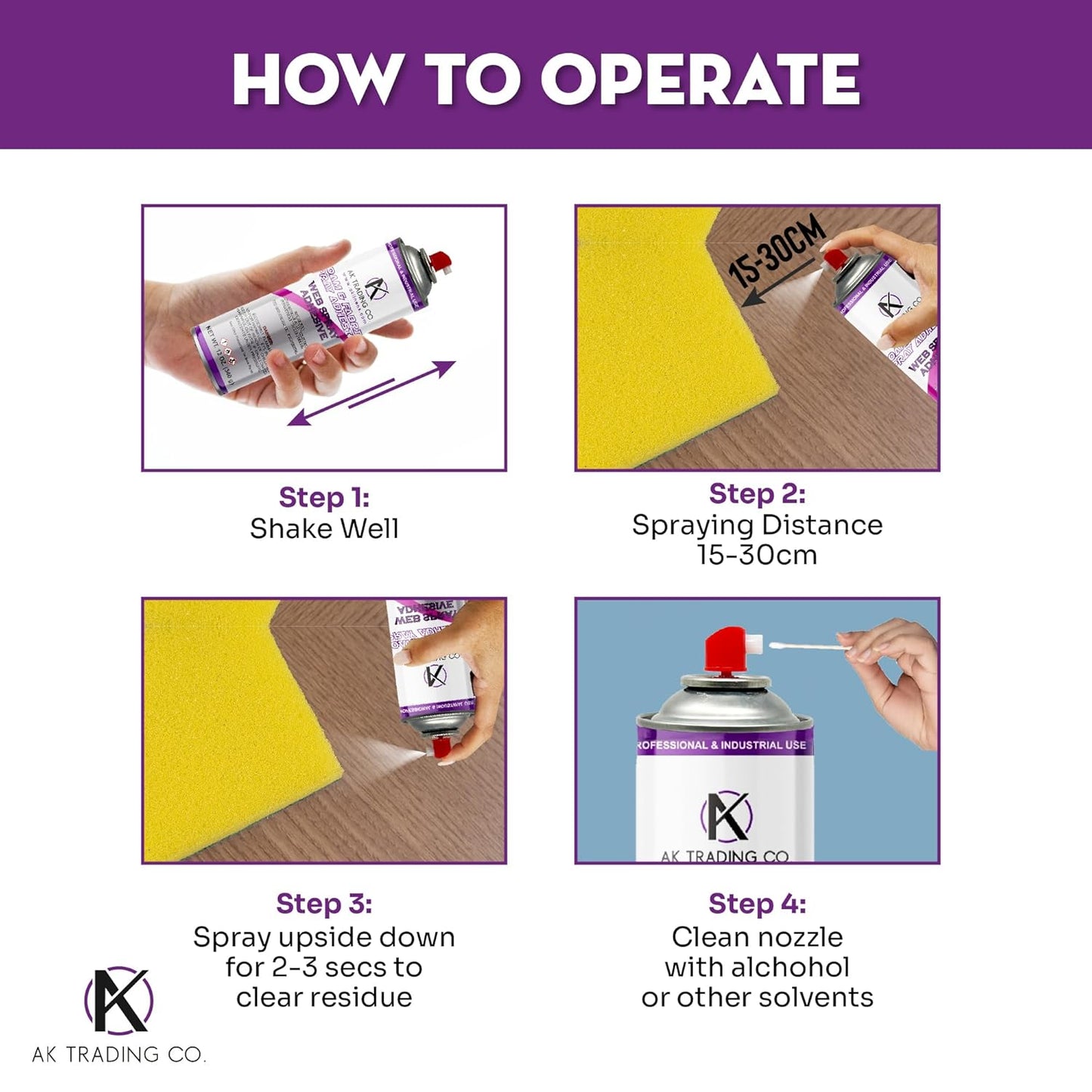 AK TRADING CO. Professional Quality Multipurpose Spray Adhesive - Wide Spray Reach, Made in USA, Temporary and Permanent Bonding - 12oz Can