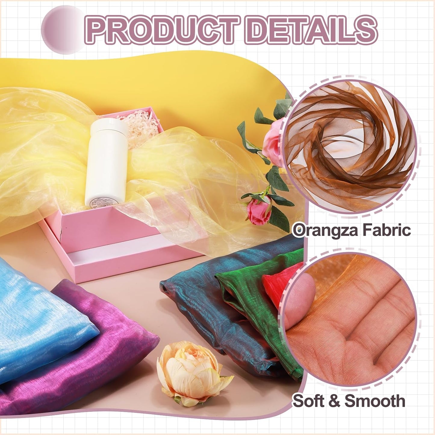 MECCANIXITY Iridescent Sheer Organza Fabric, 2 Yards x 59 Inches Solid Holographic Shiny Fabric Organza Cloth for Wedding, Curtains, Costume, Photo Background, Gradient Dark Gold