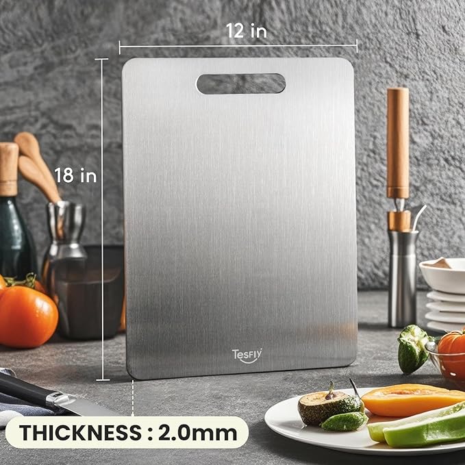 2 Pack Titanium Cutting Board,-100% Pure Titanium Cutting Boards For Kitchen,Easy to clean, Double-sided food-grade Cutting Board For Cutting Meats, Fruits And Vegetables(18 * 12)