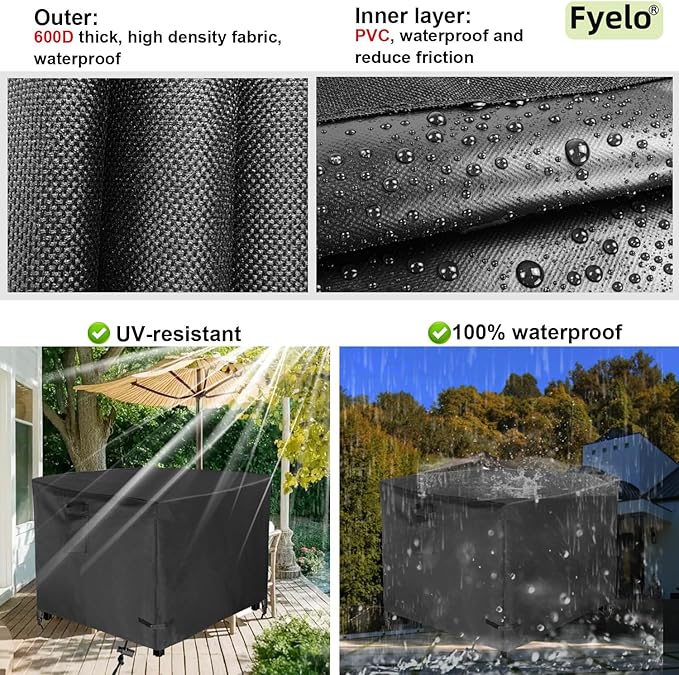 Square 36 Inch Gas Fire Pit Cover 36"L x 36"W x 24"H Waterproof Heavy duty Outdoor Cover for Patio Firepit Table, Black