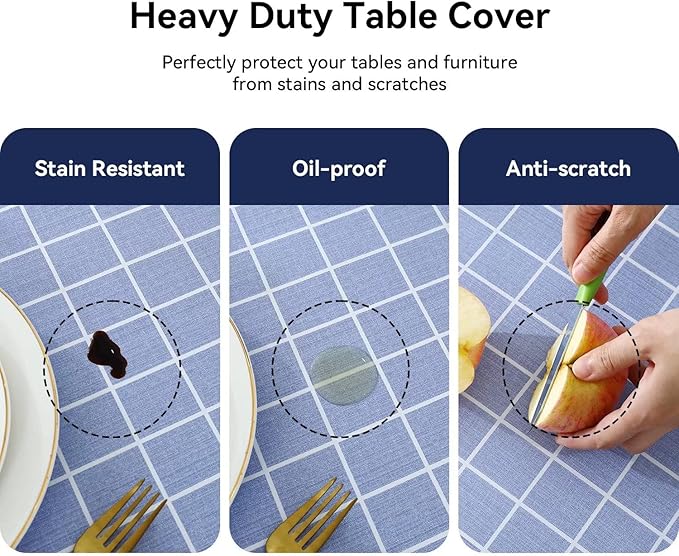 Romanstile Rectangle Vinyl Tablecloth, 100% Waterproof Oil-Proof Checkered Plastic Table Cloth, Heavy Duty Wipeable Table Covers for Dining, Camping, Picnic, Outdoor - 60 x 102 Inch, Blue