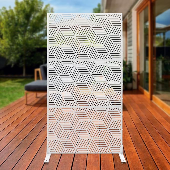 Outdoor Privacy Screens Freestanding, Rustproof Metal Decorative Fence Panels, Rhombic Pattern Tall Outdoor Divider Privacy Fence Screens for Outside Backyard Garden Patio,36.25x71.5inch (White)