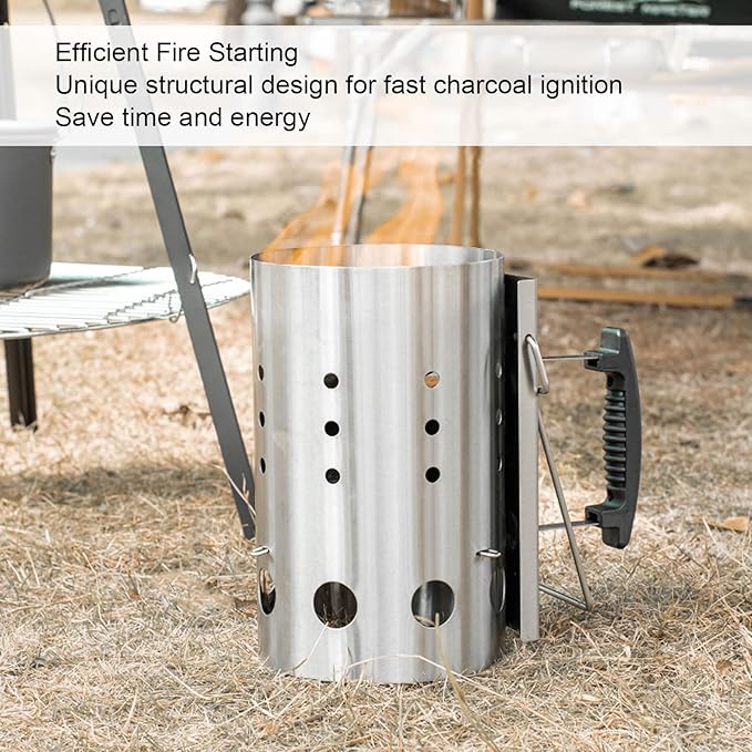 Efficient Charcoal Starter, Stainless Steel Portable Chimney Starter for Barbecue, Camping, Picnic with Lightweight Design