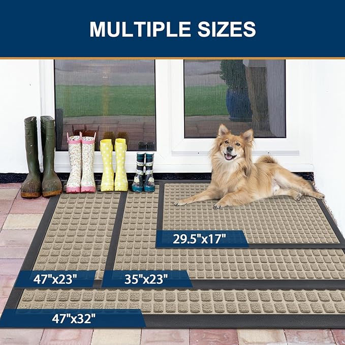 Smiry Front Door Mat Outside Entrance, Heavy Duty Natural Rubber Doormat, Non Slip, Trap Dirt and Moisture, Easy Clean, Low Profile Welcome Floor Mats for Indoor Outdoor Entry, 59x34 Inch, Beige