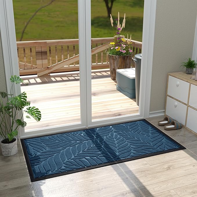 Yimobra 47x24 Large Door Mat Outdoor Indoor, All-Season Waterproof Door Mat Outside Entrance, All-Weather Non-Slip Outside Doormat for Garage Patio Entryway, Blue