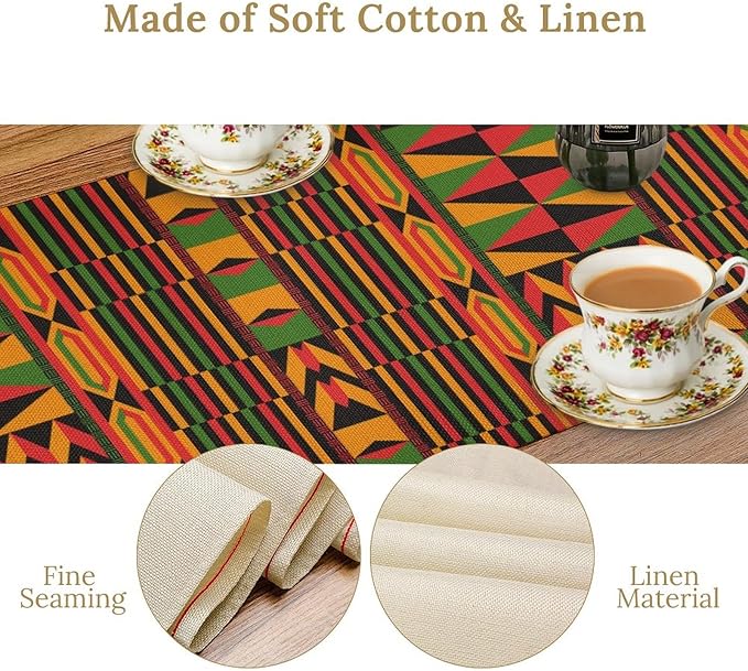 African Table Runner, Kwanzaa Black History Month Kente National Table Runner for Holiday Party Home Kitchen Dining Room 13x120in