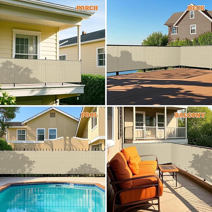 2.5' x 282' Balcony Privacy Screen Fence Cover with Zip Ties Grommets for Apartment Patio Porch Deck Backyard Outdoor (Beige)
