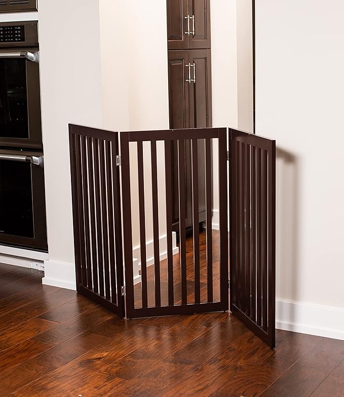 INTERNET'S BEST Dog Gate Indoor Freestanding Pet Barrier, Folding Wood Dog Fence, Extra Wide Doorway Puppy Gate, Indoor Animal Privacy Panel, Wooden Cat Fence - 3 Panel - 36", Espresso