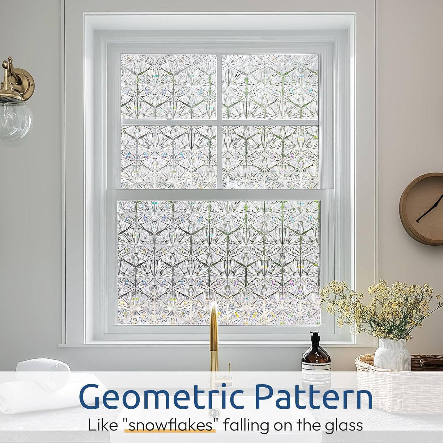 rabbitgoo Window Privacy Film Stained Glass Window Film, Decorative Stickers Removable UV Sun Blocking Clings Door Coverings, Diamond Pattern, 23.6 x 78.7 inches