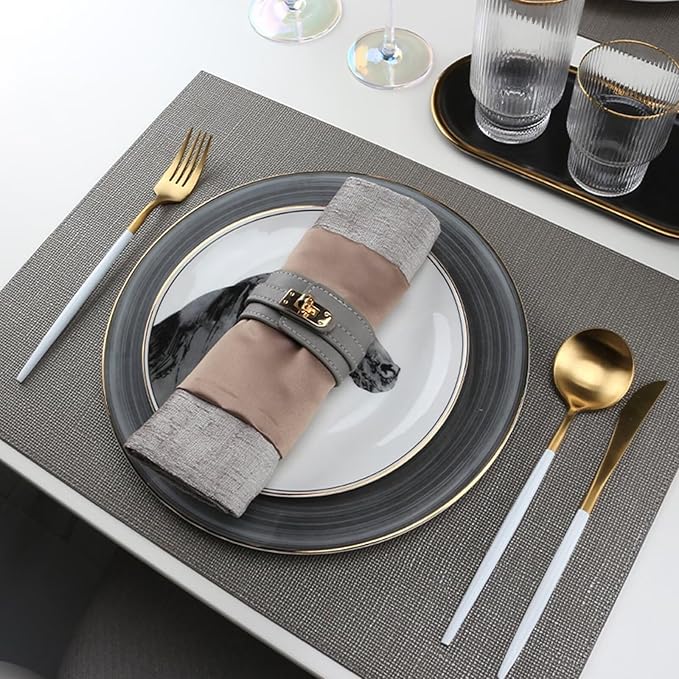 Faux Leather Placemats for Dining Table Set of 6, Heat Resistant Reversible PU Table Mats, Waterproof Wipeable Place Mats, 13"x18", Grey