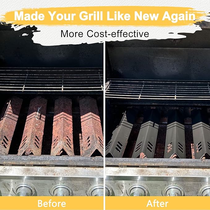 Grill Replacement Parts for Dyna Glo DGF493BNP, DGB494SPB, Backyard BY13-101-001-12, Uniflame GBC1343WP-U, Heat Plates Tents and Cast Iron Grill Grates Replacement for Dyna-Glo 4 Burner