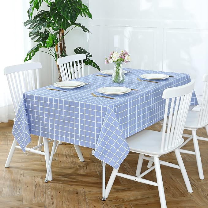 Romanstile Square Vinyl Tablecloth, 100% Waterproof Oil-Proof Checkered Plastic Table Cloth, Heavy Duty Wipeable Table Covers for Dining, Camping, Picnic, Outdoor - 60 x 60 Inch, Blue