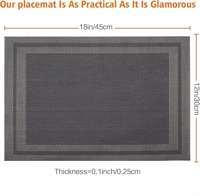 Placemats Set of 6,Washable,Heat and Stain Resistant Indoor/Outdoor Place mats,Vinyl Woven Non Slip Table Mats for Restaurant Table Protection,PVC Placemats(Black Gold,6PCS)