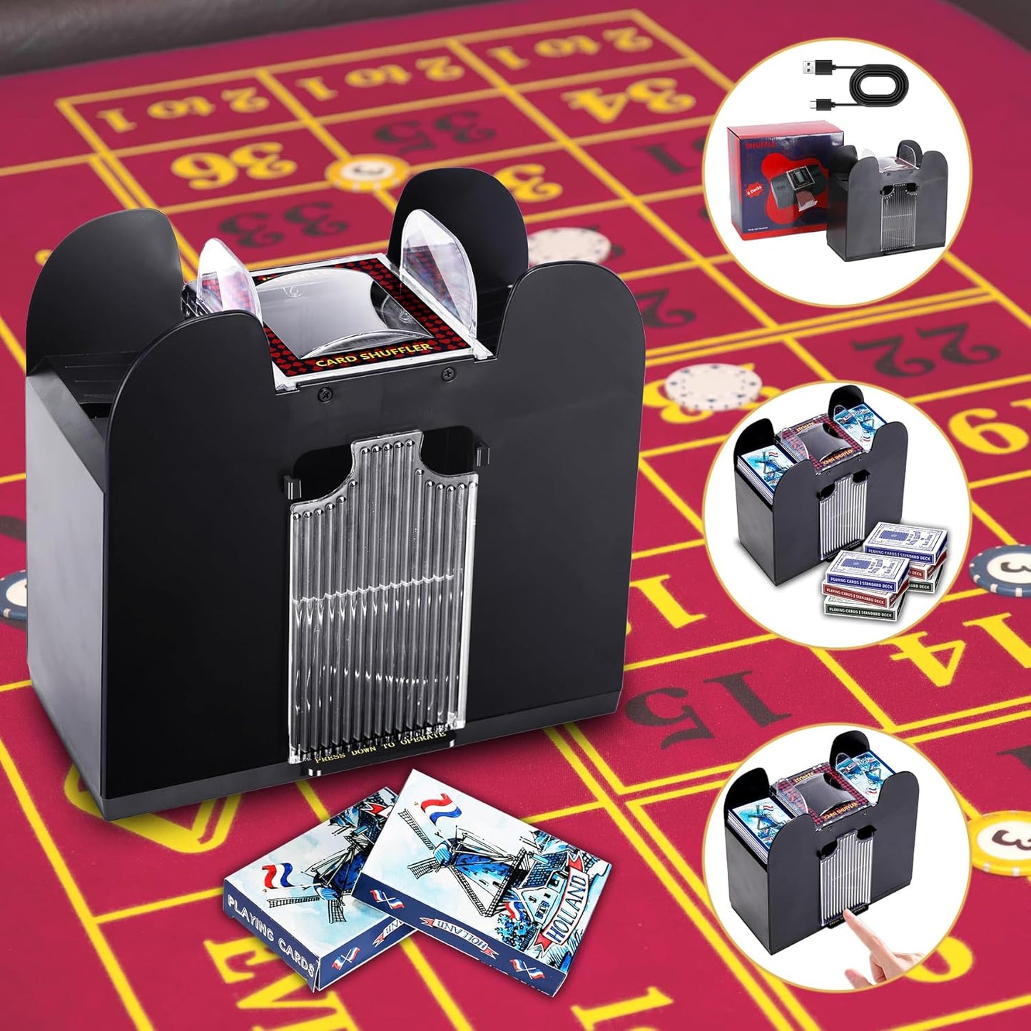 Automatic Card Shuffler 6 Deck Electric Heavy Duty Card Shuffler for Cards,USB/Battery Operated,Perfect for Poker, UNO,and Card Games